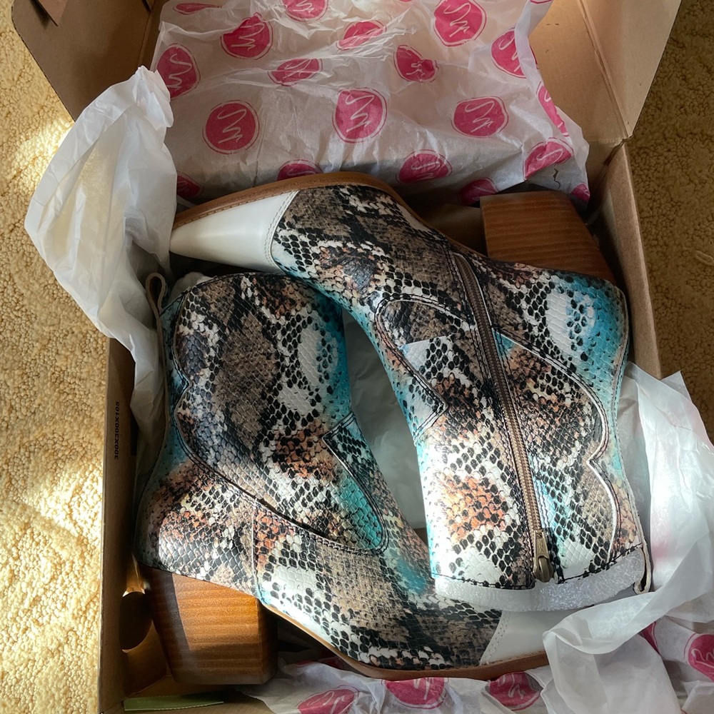 Matisse Snakeskin Ankle Boots - White and Teal - Picture 7 of 9